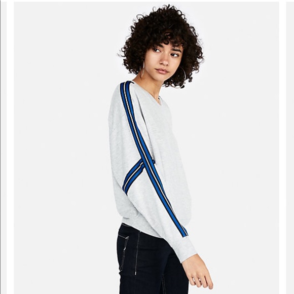 Express Crew Neck Varsity Stripe Sweatshirt - Picture 2 of 6